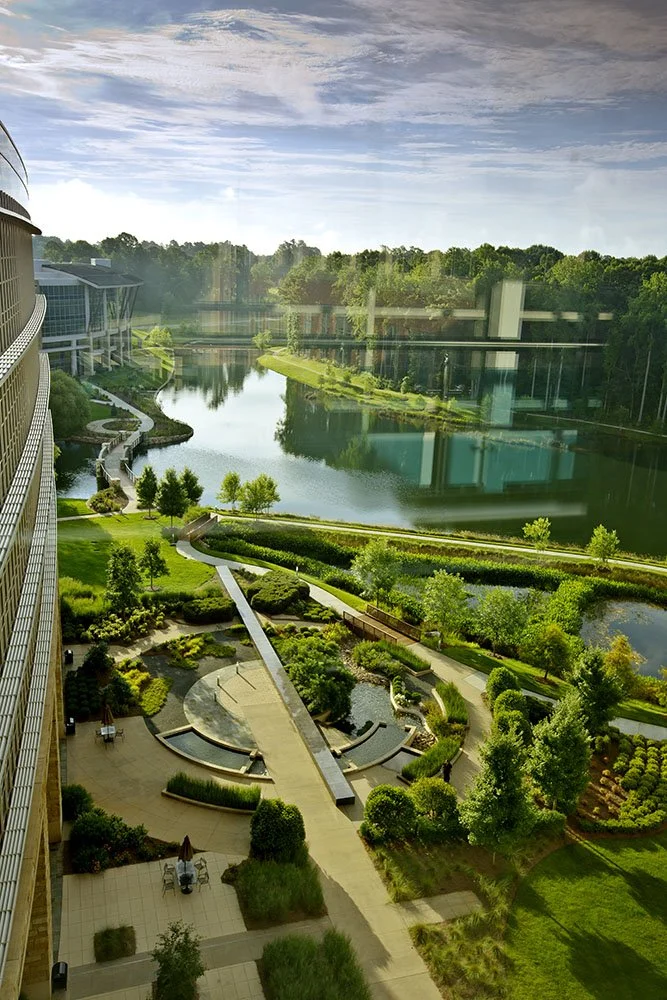 Lowe’s Corporate Headquarters, Mooresville, North Carolina . An elaborate series of bio-retention and stormwater courses provide a landscape of beauty and sustainability.