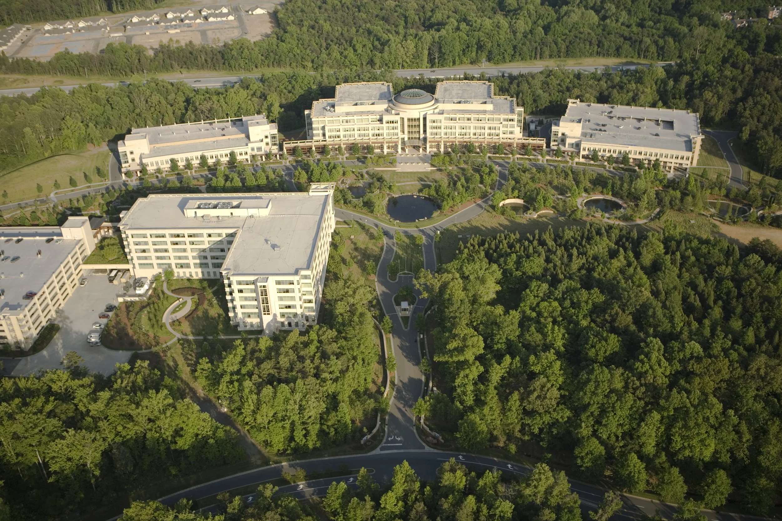 TIAA-CREF Headquarters , Charlotte, North Carolina , A 2,000-foot-long ridge was transformed from depleted farmland into a magnificent landscape.