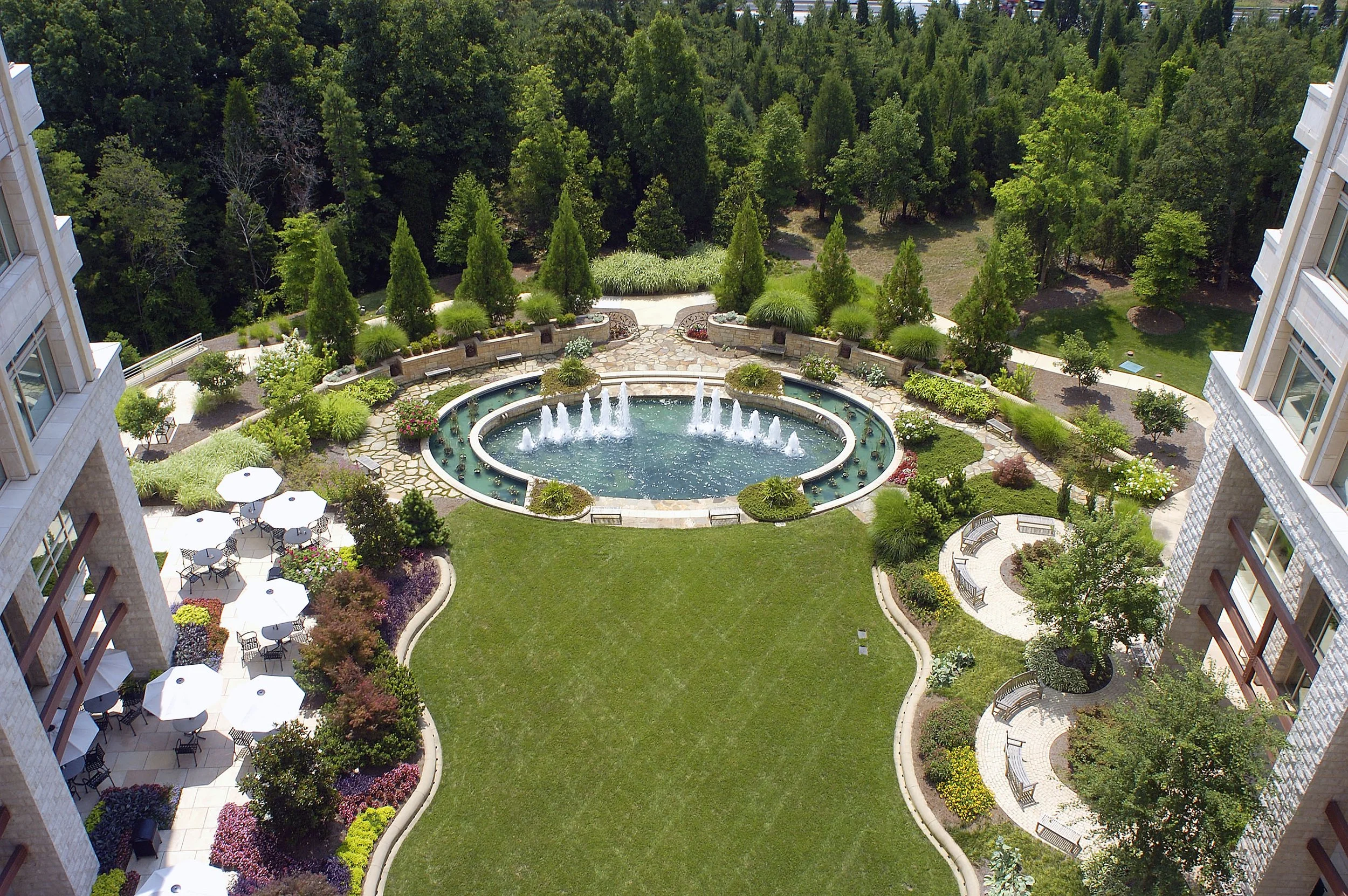 TIAA-CREF Headquarters, Charlotte, North Carolina . Over 400 native species were incorporated into the garden-like exterior, each divided into local habitats, including Cypress, Swamp, Carolina Bays, and Piedmont Riparian.