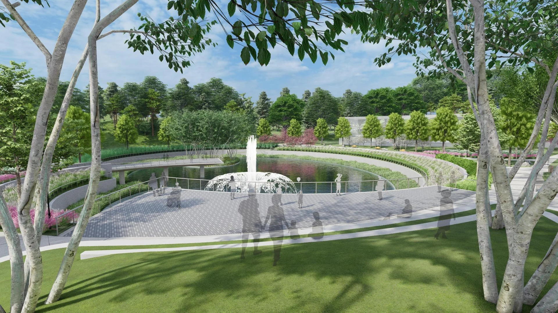  Sideview of the park's fountain component. 