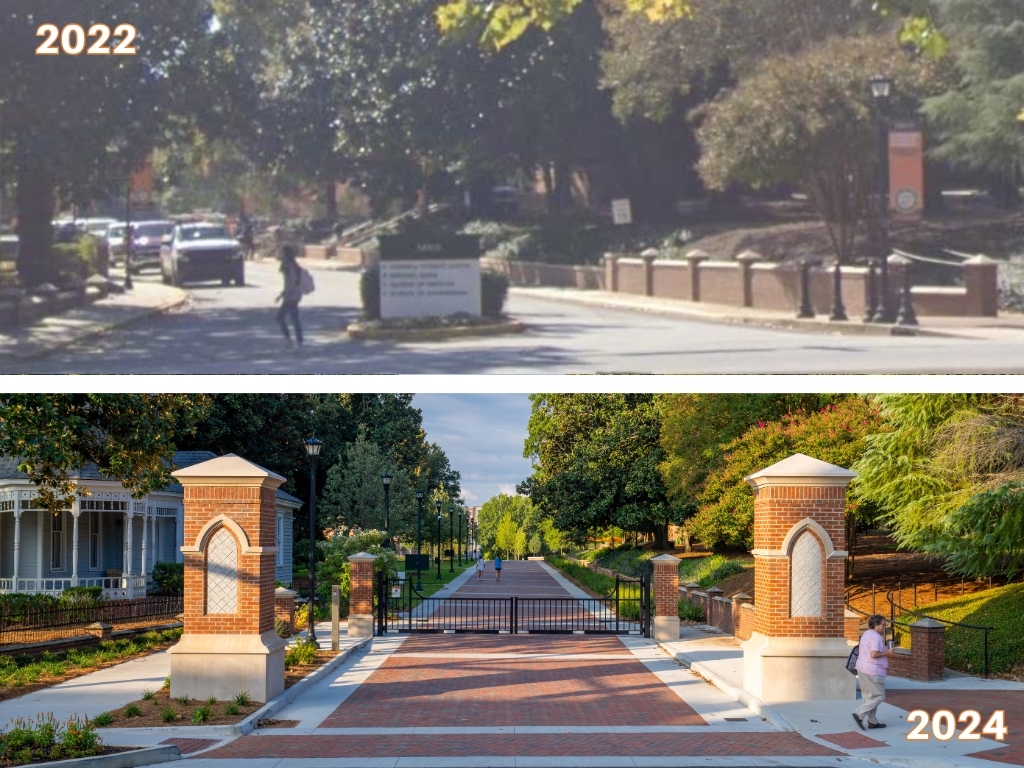 College Street Transformation at Mercer University before and after street transformation