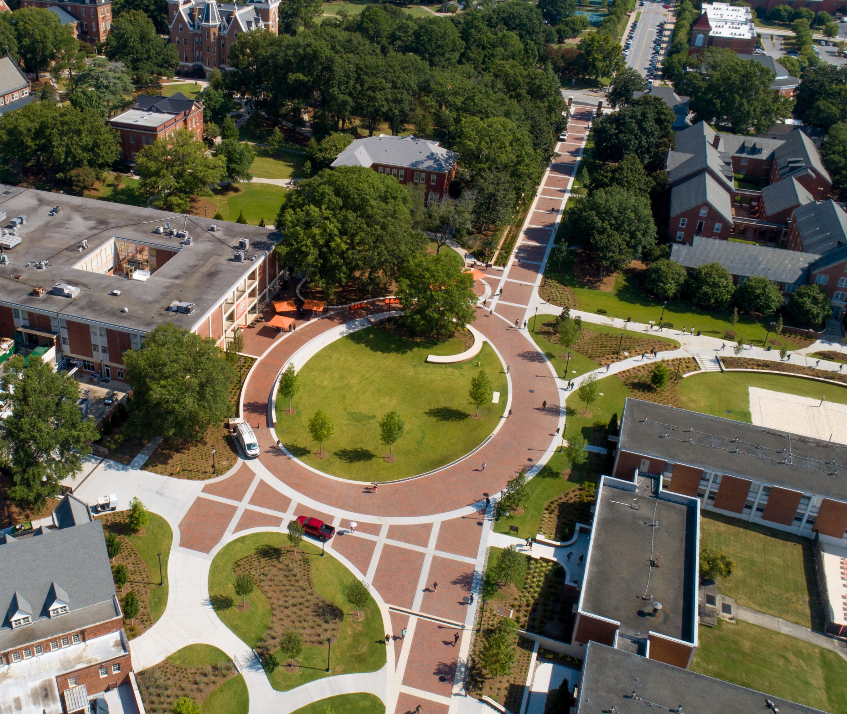 College Street Transformation at Mercer University eagle eye view of walking paths and green space