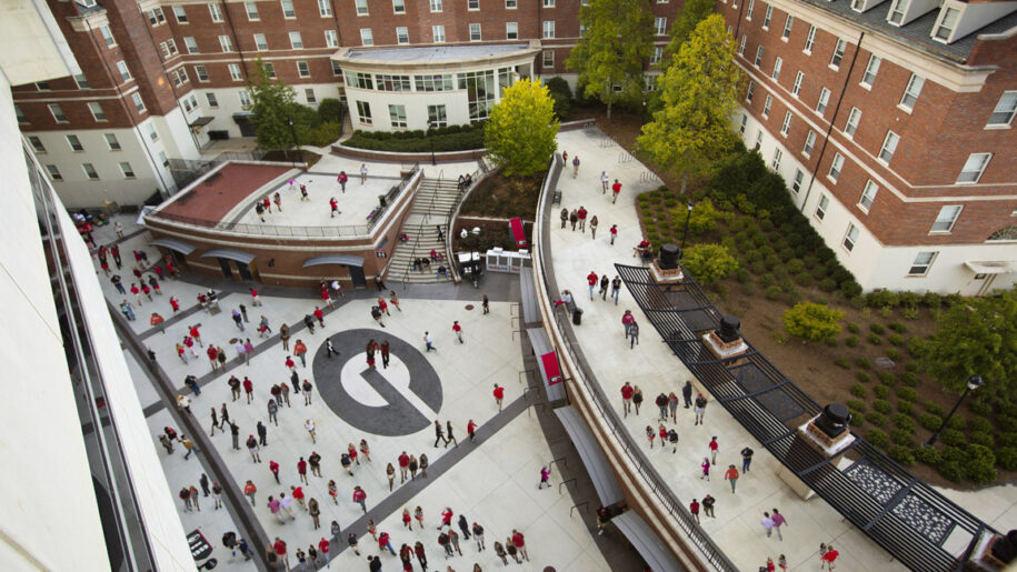 Eagle eye view Reed Plaza at Sanford Stadium at University of Georgia