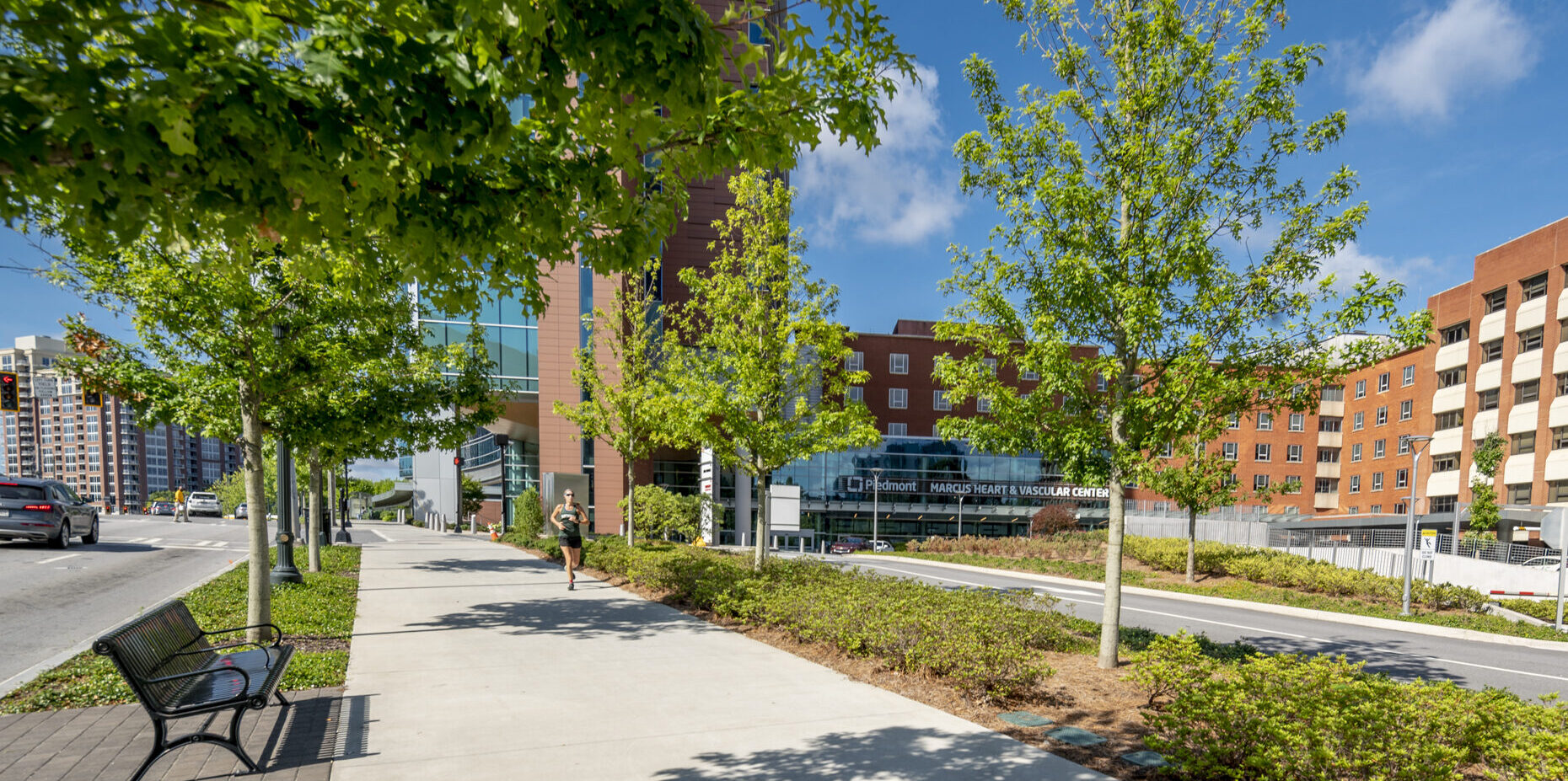 Sidewalk and landscaping outside Piedmont Atlanta Hospital