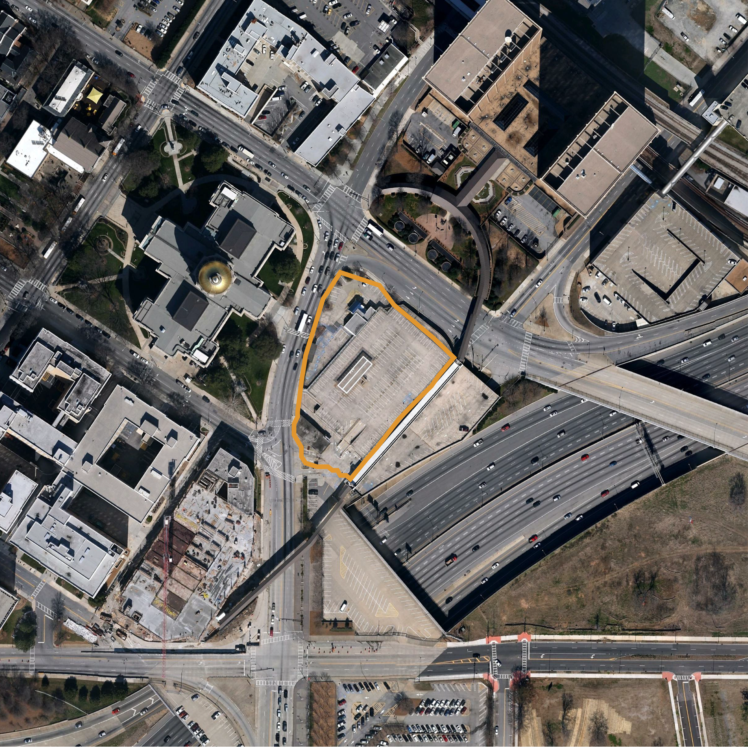  Liberty Plaza (Atlanta, GA) – Aerial image of space, as a parking lot, before site improvements. / image: HGOR; base photo from Google Earth 