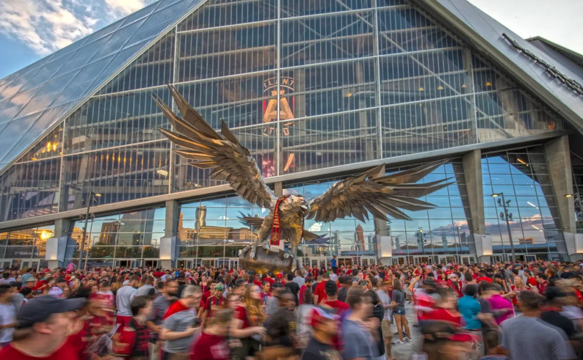 Mercedes Benz Stadium large eagle statue